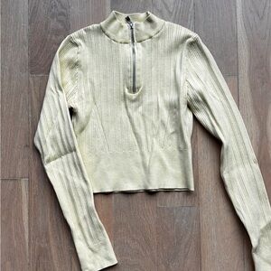 Forever 21 Light Yellow Ribbed Zip-Up Sweatshirt